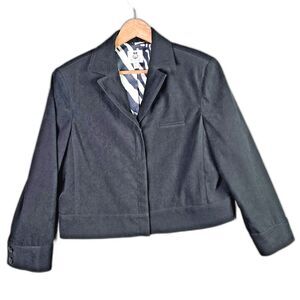 Renfrew Cropped Blazer Charcoal L Zebra Print Lining Vintage Made in USA